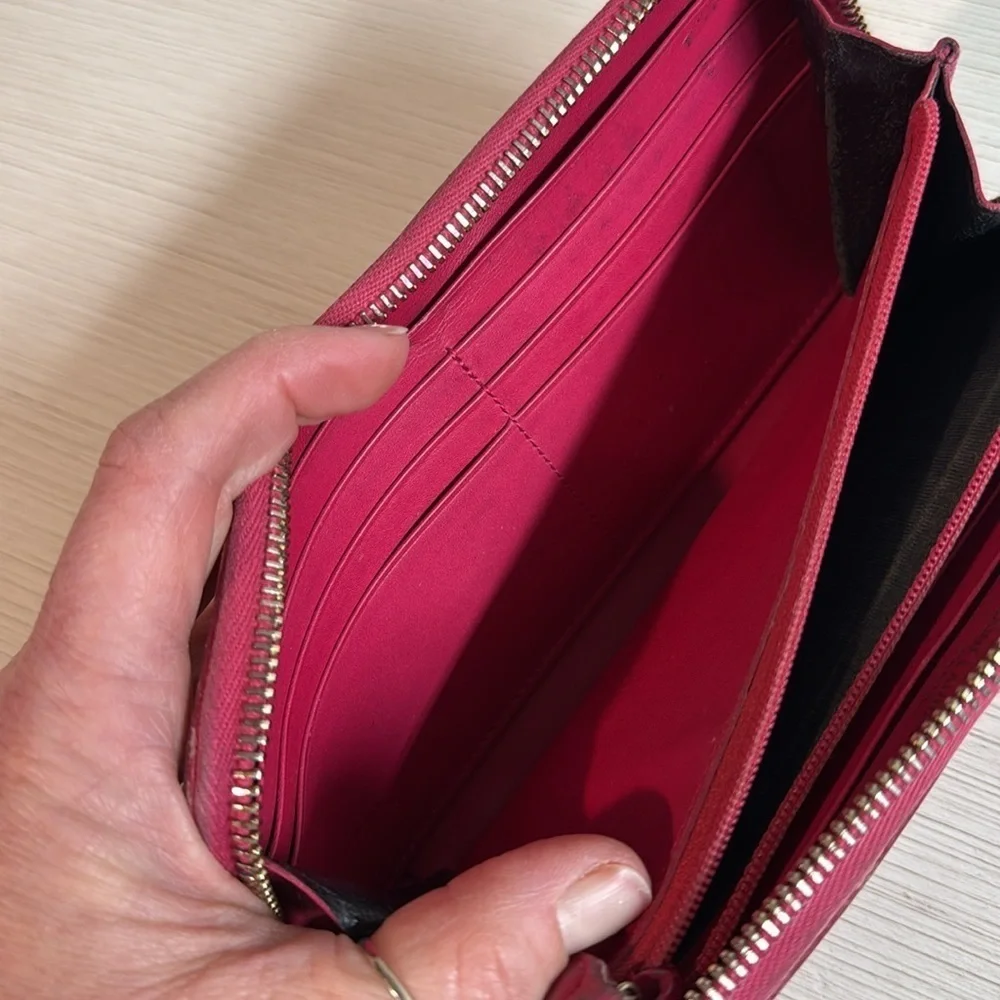 Auth Saint Laurent Round Zipper Long Wallet Solid Pink Leather Italy - Picture 8 of 9